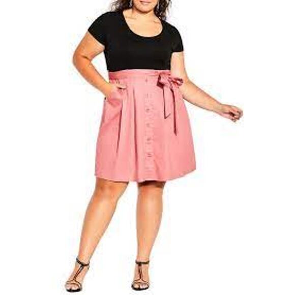 NEW City Chic Uptown Dress Short Sleeve Pink Pleated Colorblock Women 12 - Picture 1 of 14